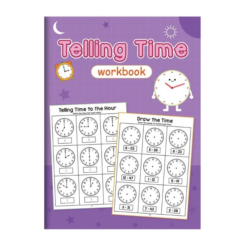 Childrens Time Exercise Book With Drawing And Game Activities 32 Pages Portable Telling Time Workbook For Preschooler 1
