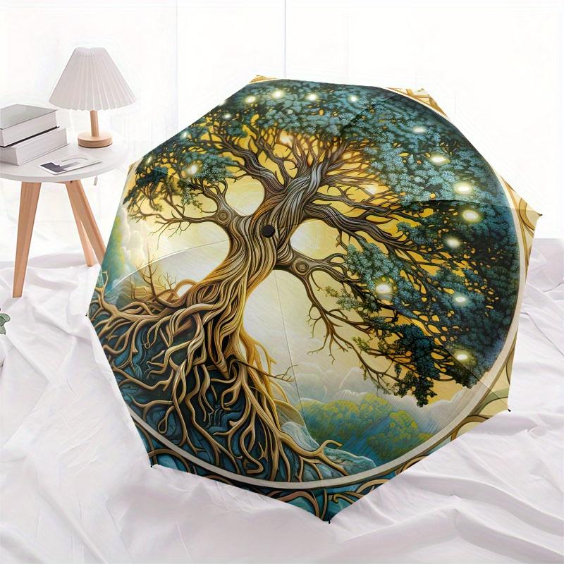 Lebensbaum Regenschirm, Tragbarer 3-fach Kompakter Regenschirm für Herren & Damen, S65