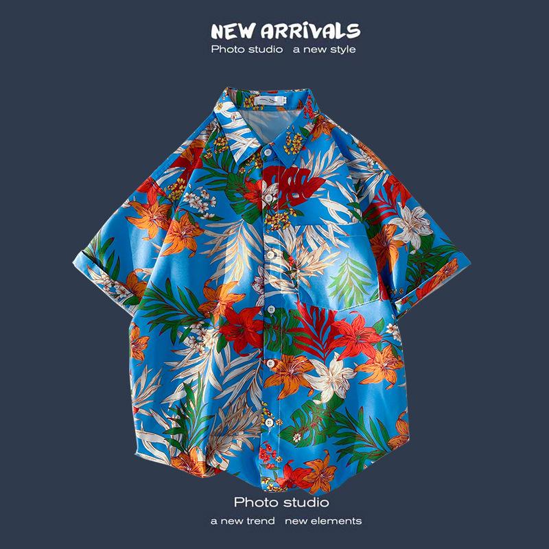 Camisa de Verano Coreana Retro Floral Holgada para Pareja - Top de Manga Corta para Hombre a la Moda