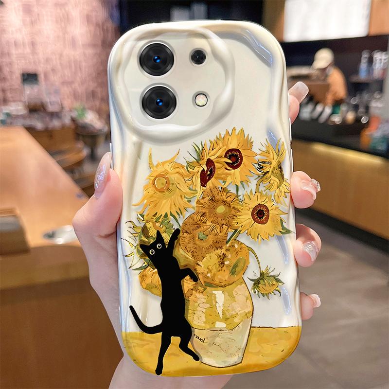 Vintage Blue Floral Black Cat Case for Xiaomi Redmi Note 14 13 12 11 10 Pro Plus 5G 9 14C 13C 4G 12C 10C 10S A2 A1 Soft Cover
