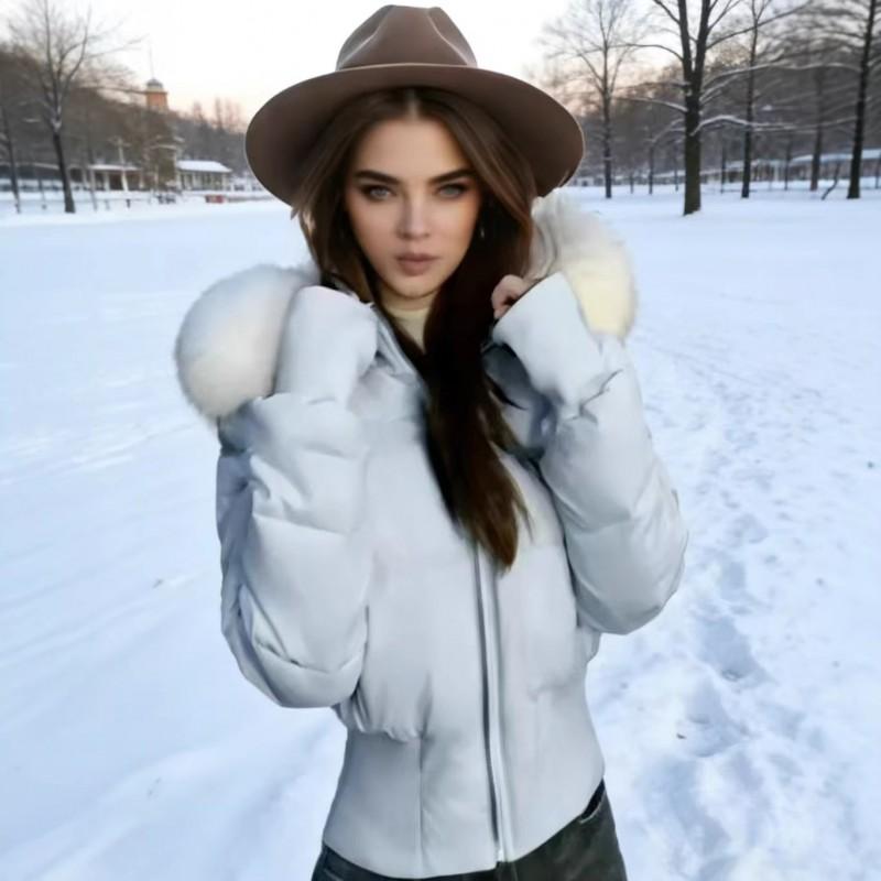Cappotto invernale da donna in cotone con colletto in pelliccia sintetica, vestibilità slim, spesso, caldo, con cappuccio, parka