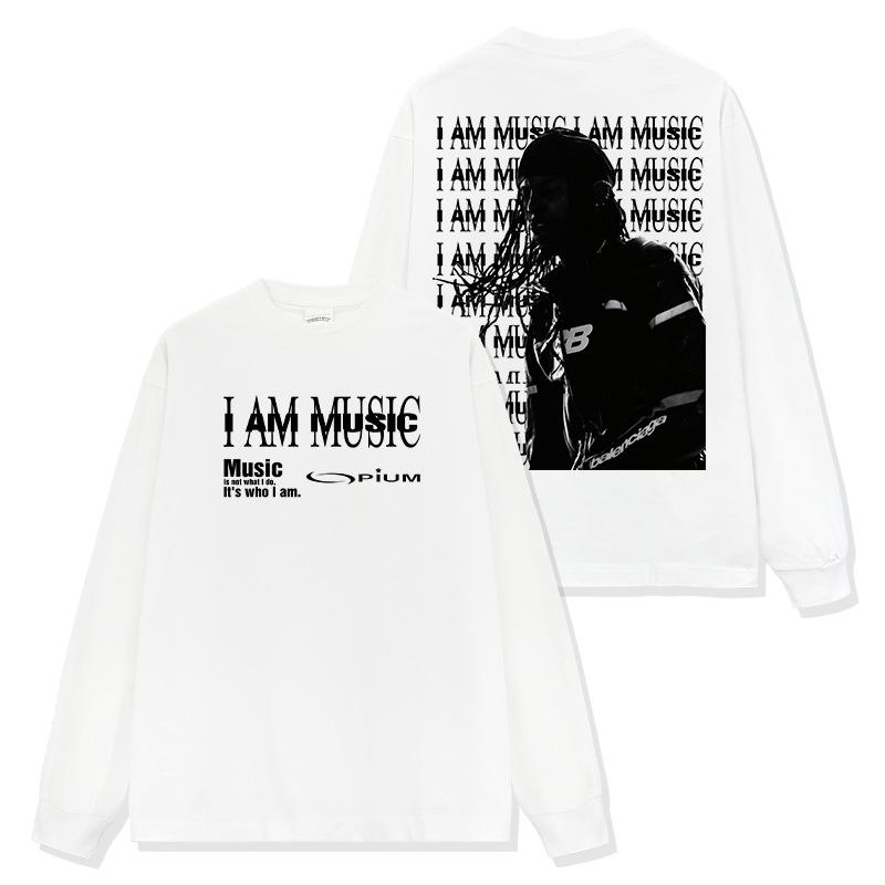 Playboi Carti Print Washed Short-Sleeve Crew Neck Hooded Sweatshirt