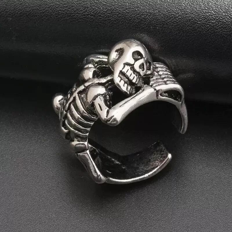 Punk Skull Ring for Men and Women, Retro Alloy Adjustable Ring, Jewelry Gifts