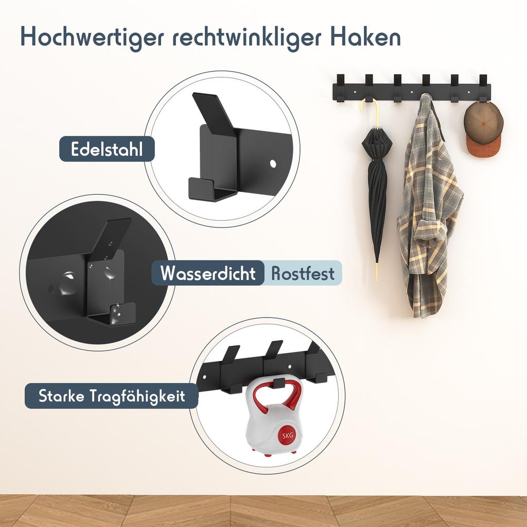 Cross-border Black Stainless Steel Row Hook Door Hook Sticky Hook 6 Hooks 6 Rows of Clothes Hooks