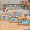 Radio-controlled digital alarm clock, battery-operated, made of zelkova wood, stylish wooden design, multi-functional interior decor, snooze function,