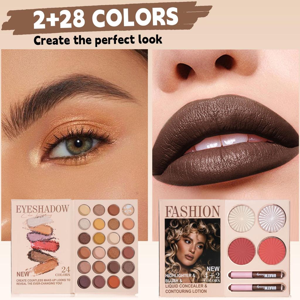 30-Color All-in-One Makeup Palette with Matte and Shimmer Eyeshadows, Blush, Highlighter, and Lip Gloss