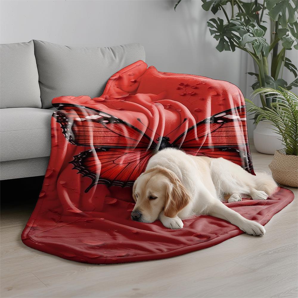 Red Butterfly Pattern Microfiber Flannel Cover Blanket Bedroom Living Room Sofa Soft And Comfortable Home Decoration