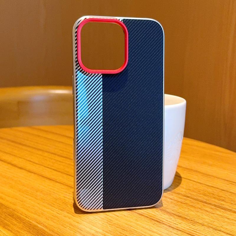 For iPhone 16 Pro Max Case Camera-Style Carbon Fiber Texture Leather+PC Phone Cover