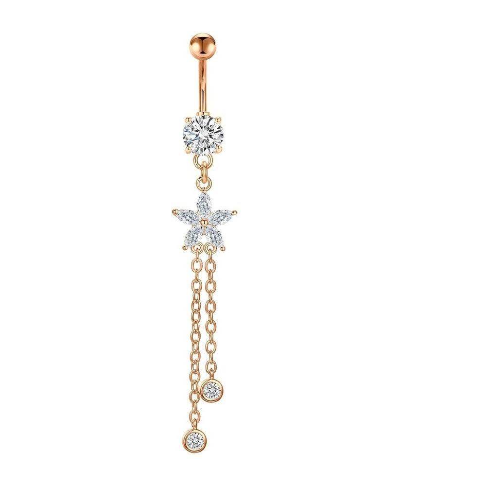 Blumen Zirkon Bauchnabelring Edelstahl Körperpiercing Schmuck Glänzender Bauchnabelring Geschenk