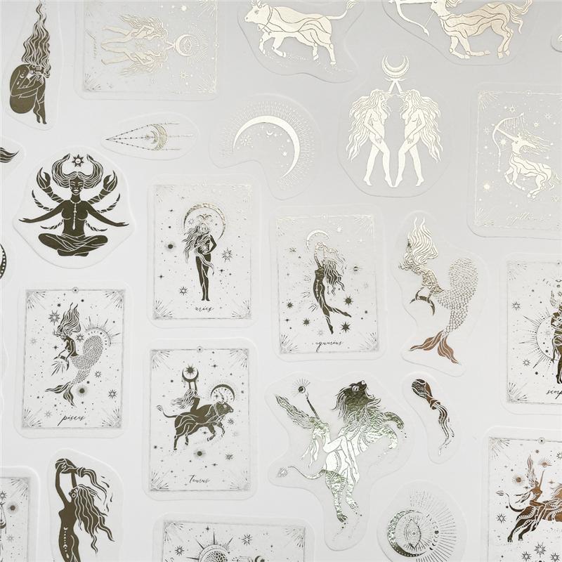 40 Sheets Per Pack Retro Constellation Tarot Card Gold Stickers Label Decoration DIY Diary Student Stationery Material Decorative Stickers