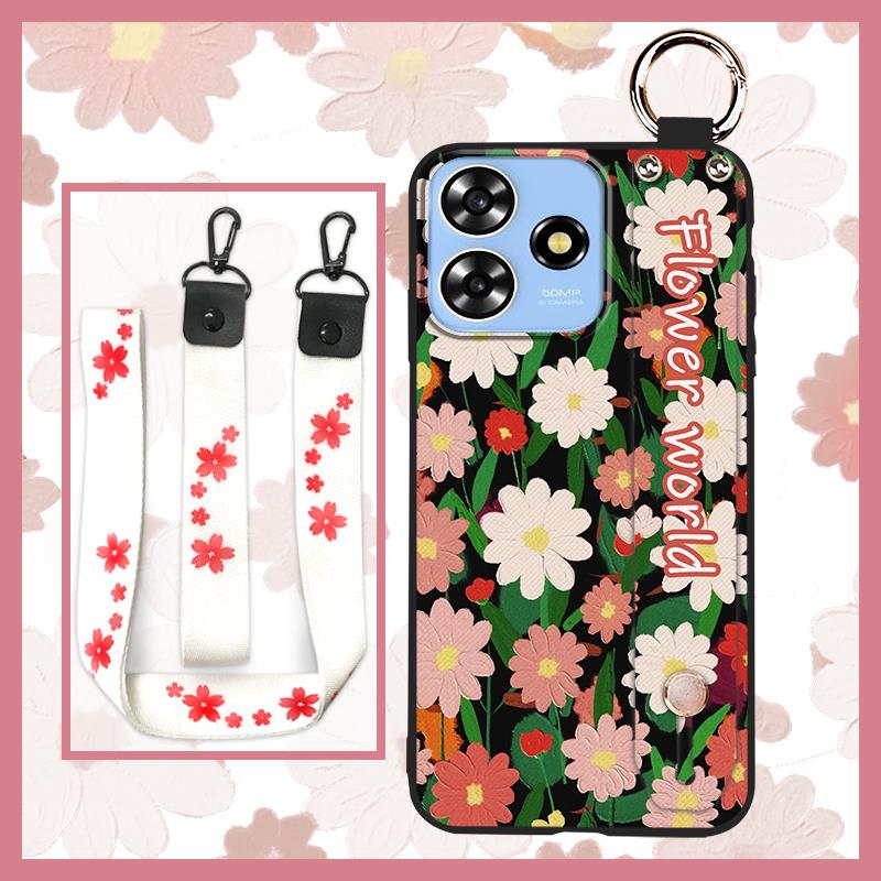 Phone Holder Kickstand Phone Case For ZTE Blade A73 4G/V50 Smart Durable Anti-dust Silicone Wrist Strap Fashion Design