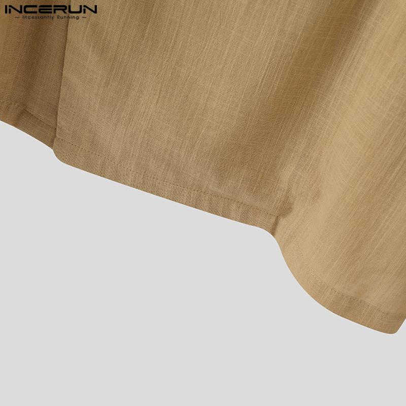 INCERUN Vintage Pánské Dlouhý Rukáv Přední Křížení Bavlna Ležérní Košile