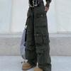 Spring and Autumn Women's Multi-Pocket Washed Cargo Pants Simple Casual Wide Leg Pants