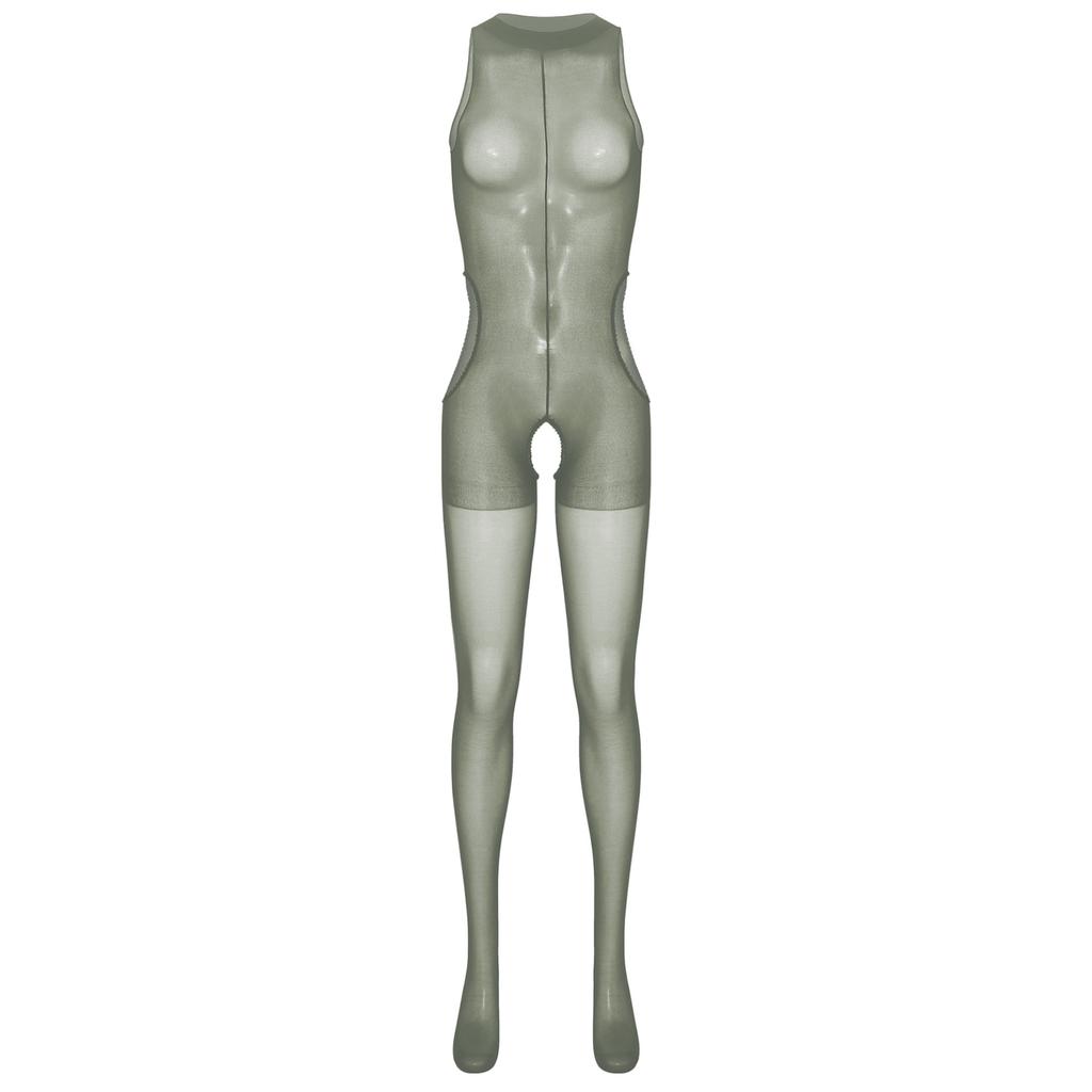 Damen-Bodystocking mit Ausschnitten, durchsichtiger, ärmelloser Body, einfarbig, dehnbarer Dessous-Catsuit