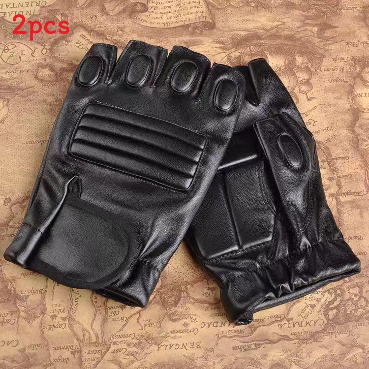 

Black Mens Half Finger Workout Gloves With Leather For Outdoor Fitness