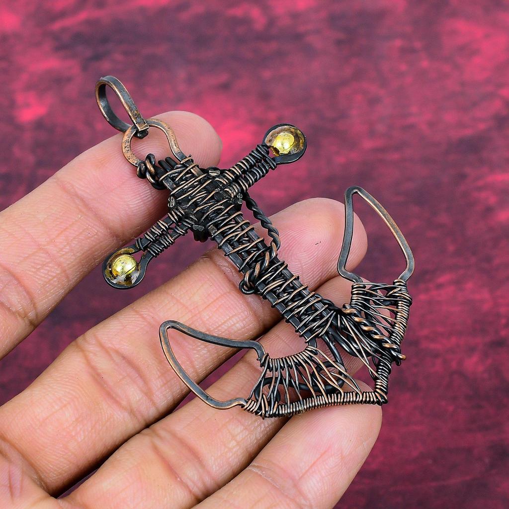 African Amethyst Gemstone Pendant Anchor Jewelry Copper Wire Wrapped Handmade Pendant