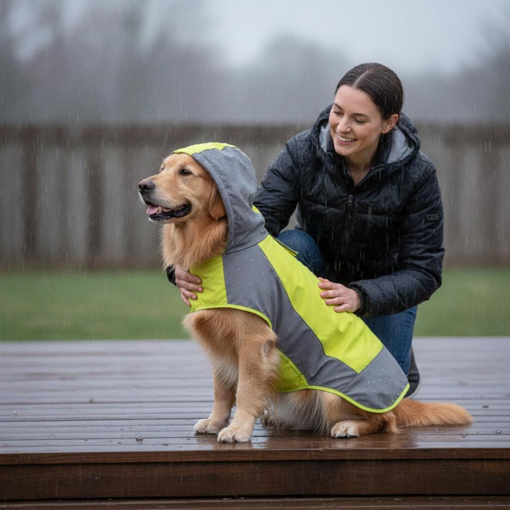 Hooded Dog Rain Jacket With Hood Dog Raincoat Pet Apparel Reflective Strips Adjustable Fit for Rainy Days