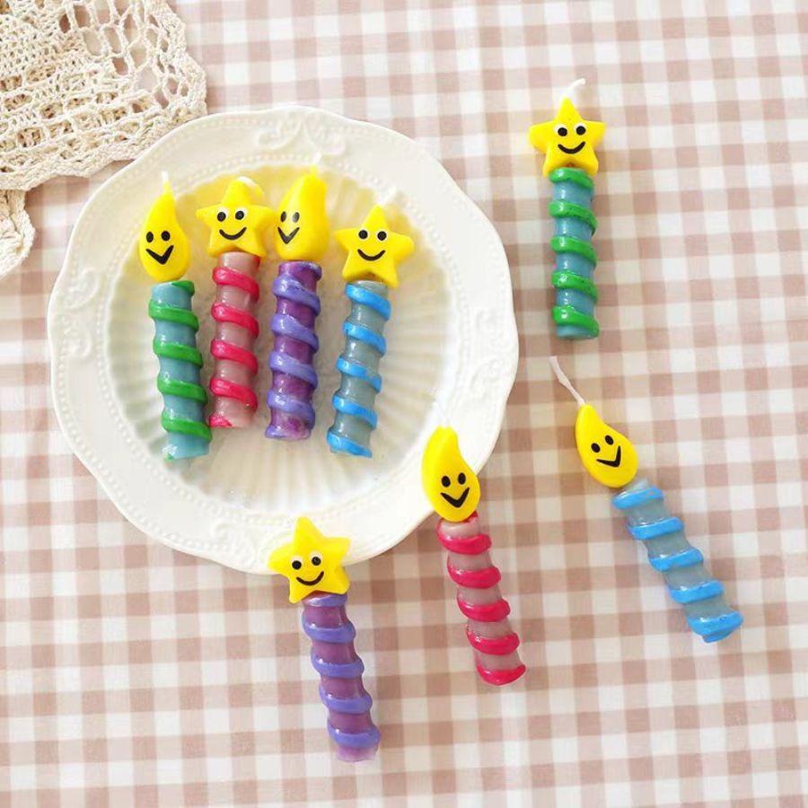 Birthday Candles Cake Decoration Korean Retro Smile Candles Colorful Star Smile Birthday Party Candles Party Celebrating Candles