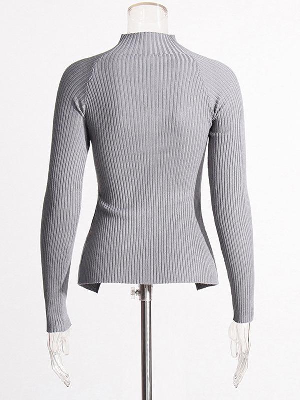 2026 Summer Women's Elegant Hollow Twist Knit Sweater - Slimming Waist, Half High Collar Knitwear