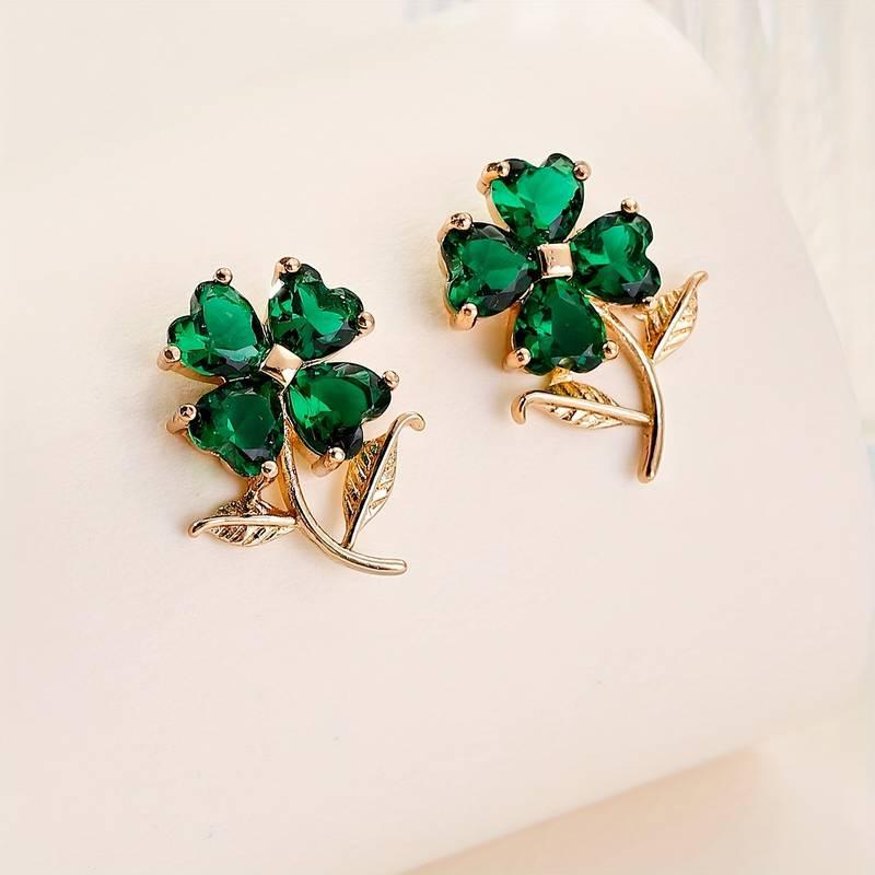 Emerald Women's Luxury Rhinestone Four-Leaf Clover Earrings
