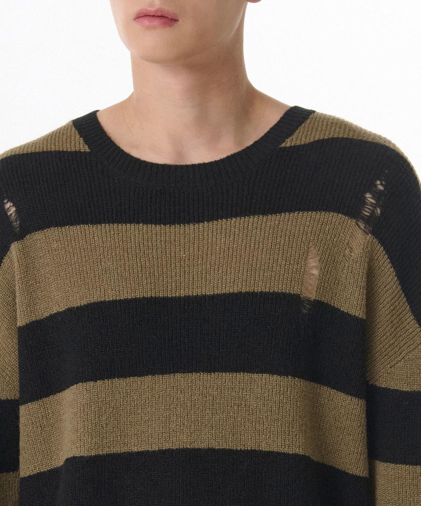 Musinsa Standard 90S Grunge Stripe Crew Neck Knit [Beige/Black]