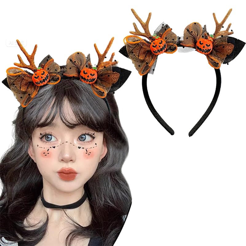 RidrificM8 2025 Halloween Decoration Headband Ghost Antlers Mesh Lace Props Cosplay Ladies Children Cute Accessories Hair Clip Costume Party Goods