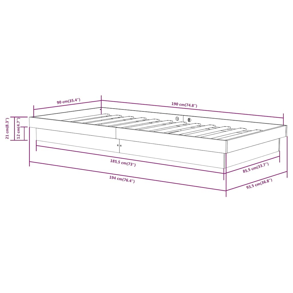Solid Wood Bed Frame 90 X 190 Cm