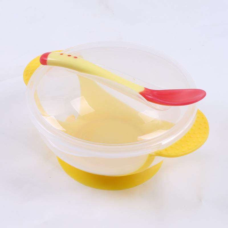 Temperature-Sensitive Non-Slip Baby Suction Bowl with Training Spoon