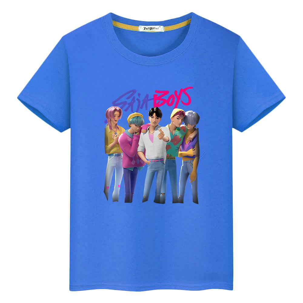 Saja Boys Print 100%Cotton T Shirt for Kids Boy 10year  Anime Short Kpop Demon Hunters  Kawaii Tees Cute Tops Y2k Girls Clothes