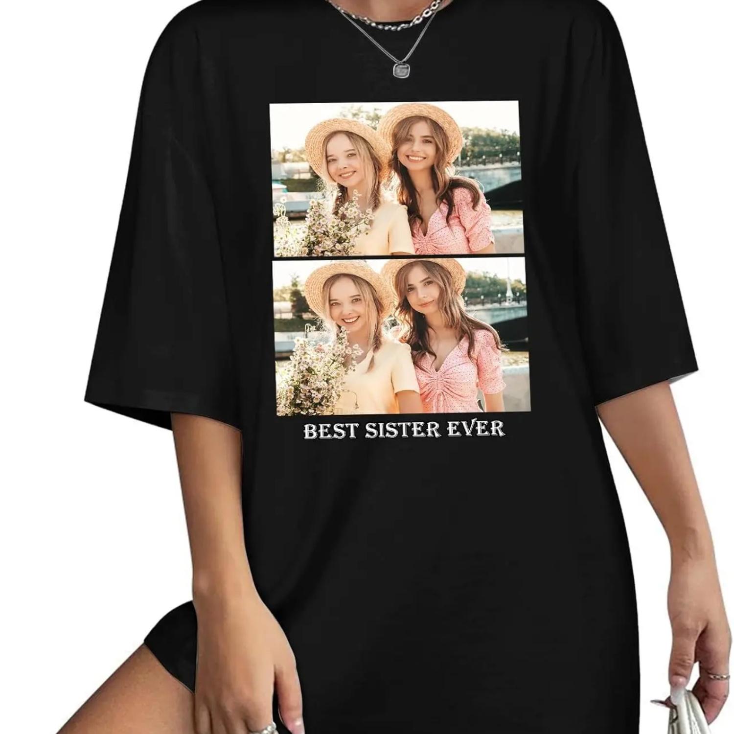 

Custom Photo T-shirts for Men Women Personalized with Pictures Oversized Bootleg Rap Tee for Mom Dad Boyfriend Girlfriend S чорний