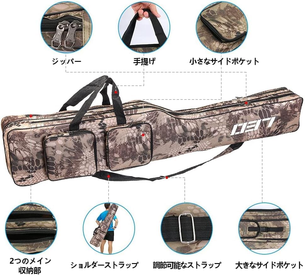 HUACHENG Fishing Rod Case, Fishing Bag, Foldable, Large Capacity, Portable Fishing Rod Bag, Fishing Rod Storage Bag, Tool Storage Bag, Rod Case, Tackl