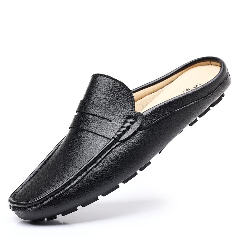 

Leather Men’s Half Shoes for Men Comfortable Walking Shoe Casual Designer Shoes Slip-On Solid Color Loafers Flat Slippers 2025 40