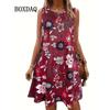 Summer Vest Beach Short Dress Women Loose Sundress Casual Sleeveless A-Line Dress Vintage Women's Tank Flowers  Print Dresses