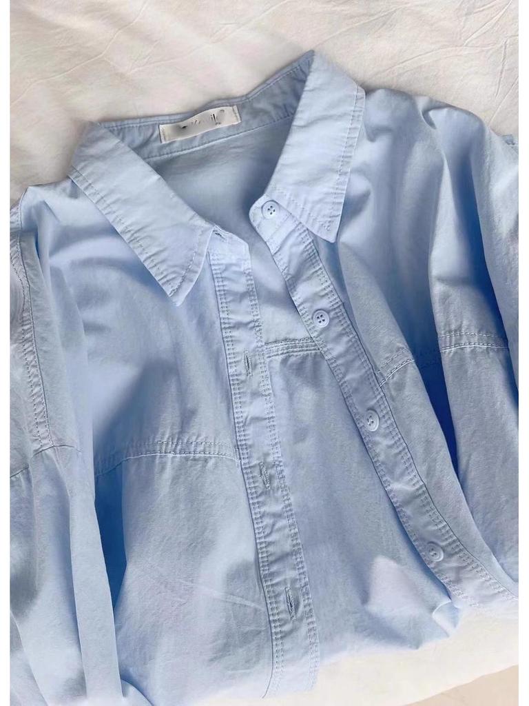 Blue Pure Cotton Women's Shirt, Unique Loose Commuter Design for Early Spring & Autumn 2026.