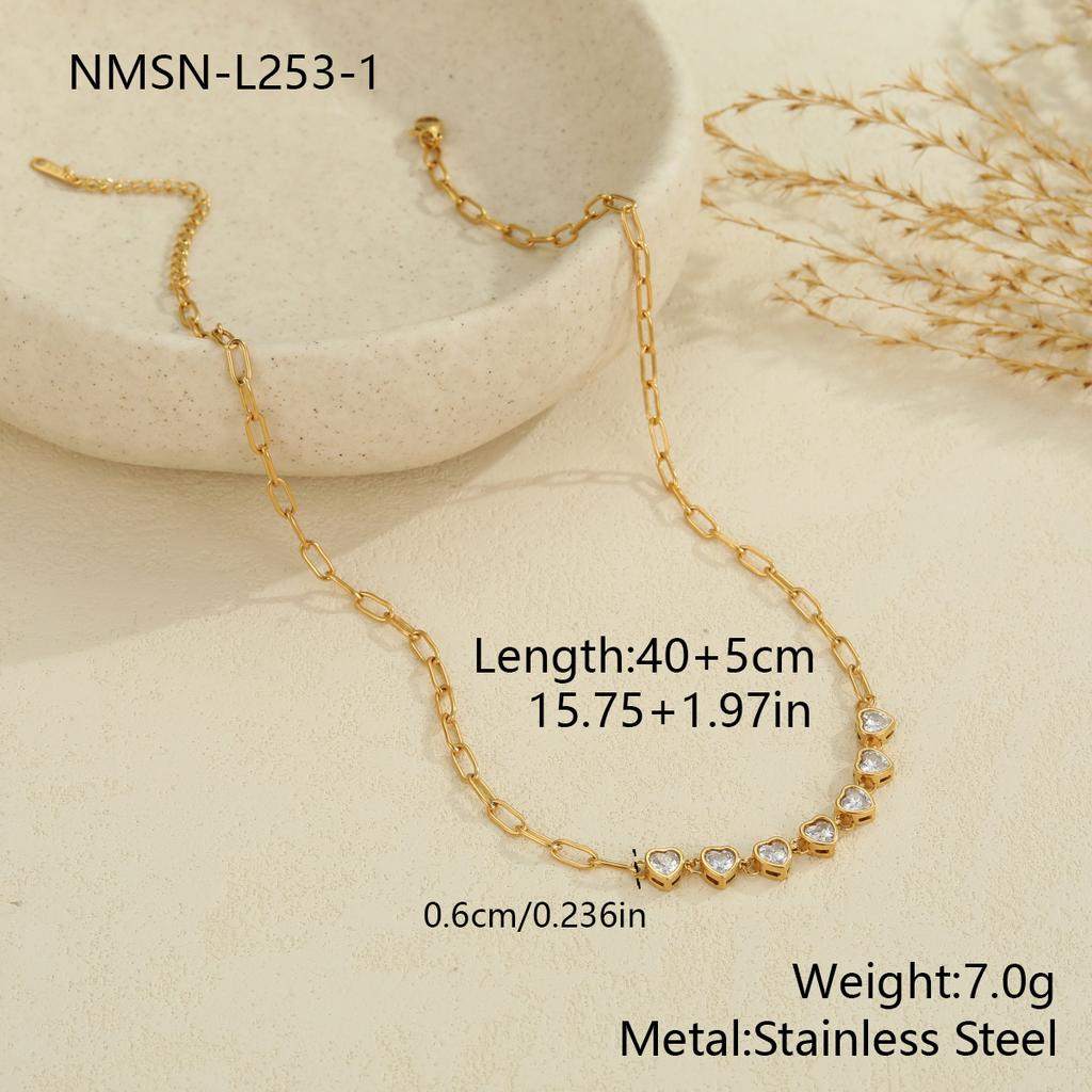 Stylish Dainty Zircon Party Jewelry Set for Women 18K Gold PVD Stainless Steel Heart Diamond Geometric Charm Bracelet Necklace