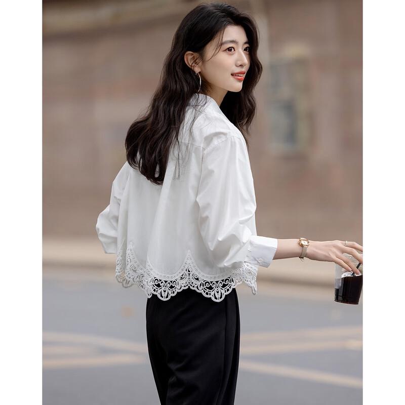 Demana Moonlight Nocturne Women s Cropped Lace Trim Cotton Blouse S