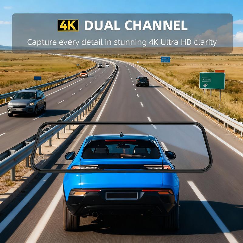 E-ACE 9.66 inch Dash Cam 4K HD WiFi Driving Recorder Carplay & Android Auto Night Vision Recorder Car DVR