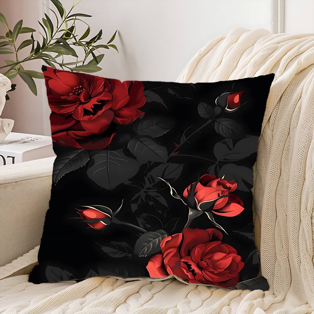 Red Rose Flowers Pillow Case Throw Pillow Cover Nordic Vintage Style Cushion Covers Home Living Room Sofa Couch Seat Decor