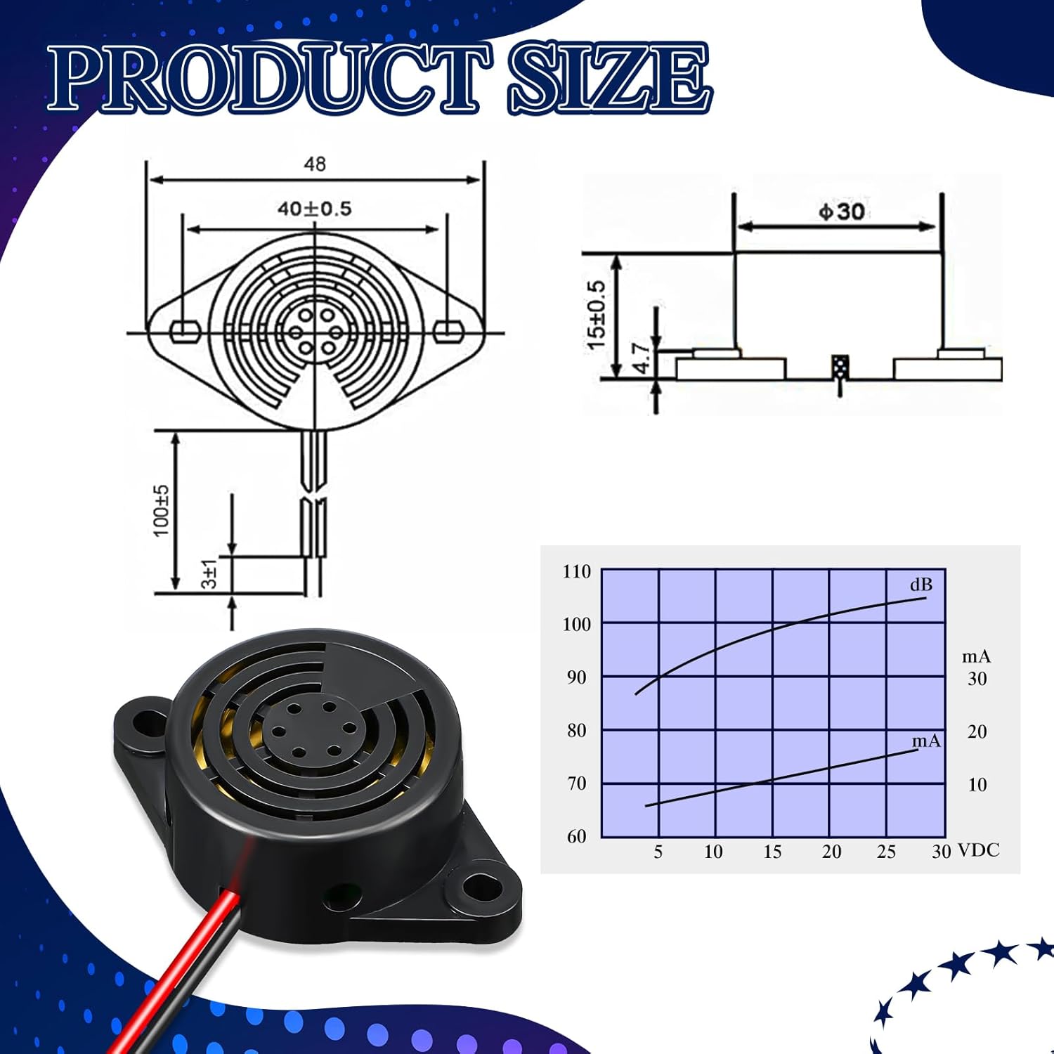 Geiserailie 6 Pcs DC 3-24V 95 dB Electronic Buzzer Active Piezo Buzzer Alarm Sounder Continuous Sound Beep, Black