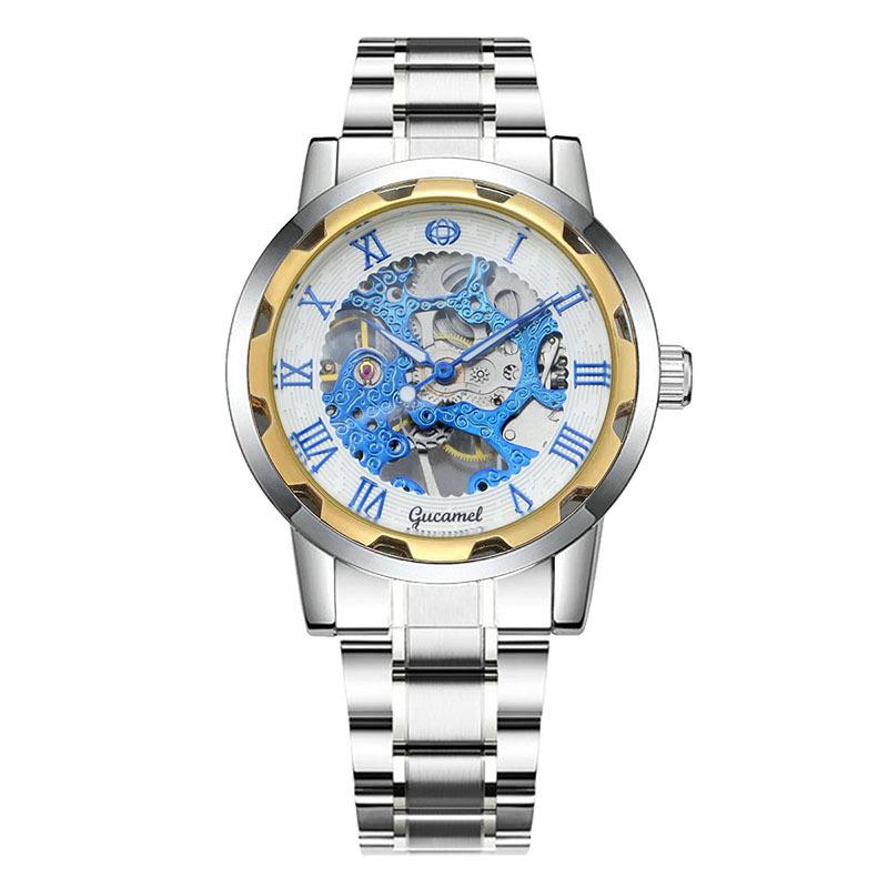 Top Brand New Fashion Watch Steel Band Hollow Gold Manual Mechanical Waterproof Luminous Watch