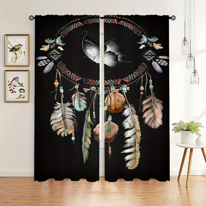 2 Panels Boho Dreamcatcher Semi Blackout Window Curtains For Study Bedroom Kitchen Living Room Playroom Office Home Decoration