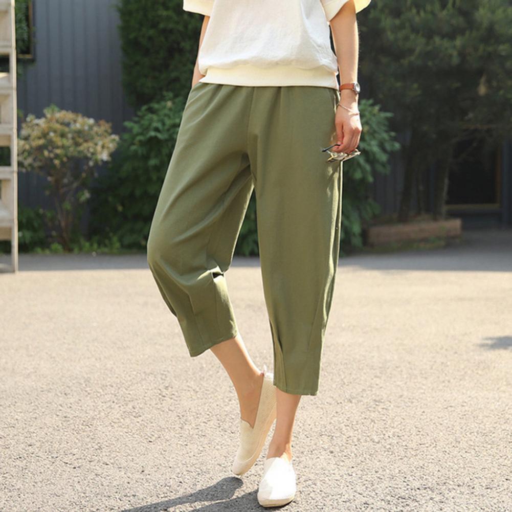 Women Casual Pants Summer Women's Casual Cropped Trousers Lightweight Elastic Waist Pants for Daily Wear Breathable for Women