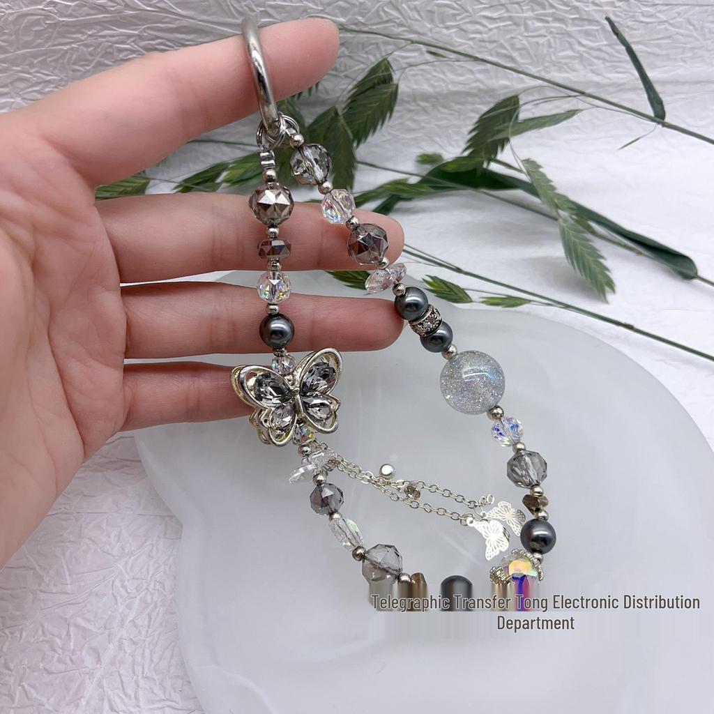 Luxury Crystal Butterfly Charm Wrist Lanyard & Keychain for Women
