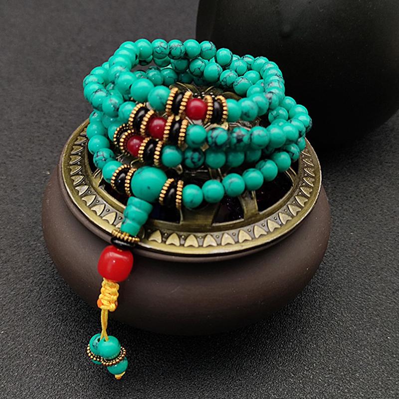 Retro Ethnic Style Necklace Chinese Style Beaded Tassel Choker Natural Stone Prayer Necklaces Women Cheongsam Necklace Jewelry