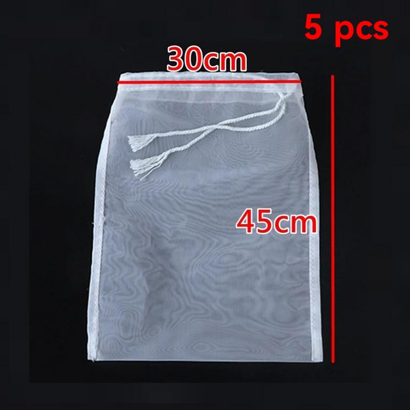 5PCS Reusable Soy Milk Wine Filter Bag Nut Milk Bag Tea Coffee Oil Yogurt Filter Net Mesh Kitchen Food Nylon Filter Bag Colander