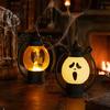 Funny Ghostly Face Halloween Ghost Night Light, Portable Retro LED Lamp with Hanging Light Ring, Battery Operated Vintage Horse Lantern for