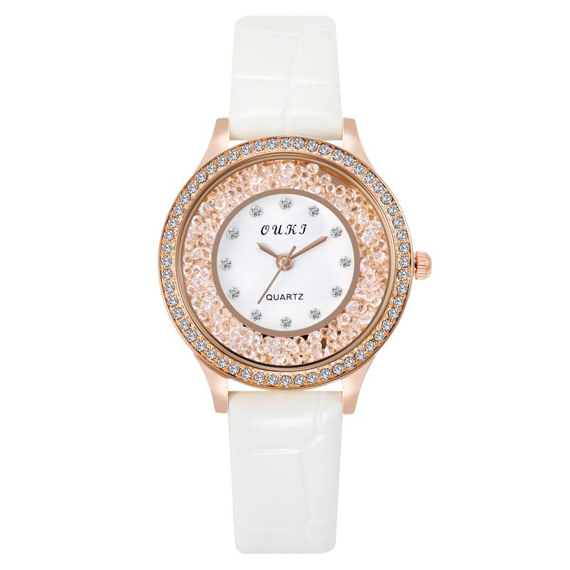 

Женские кварцевые наручные часы с зыбучим песком и кристаллами OneSize белый