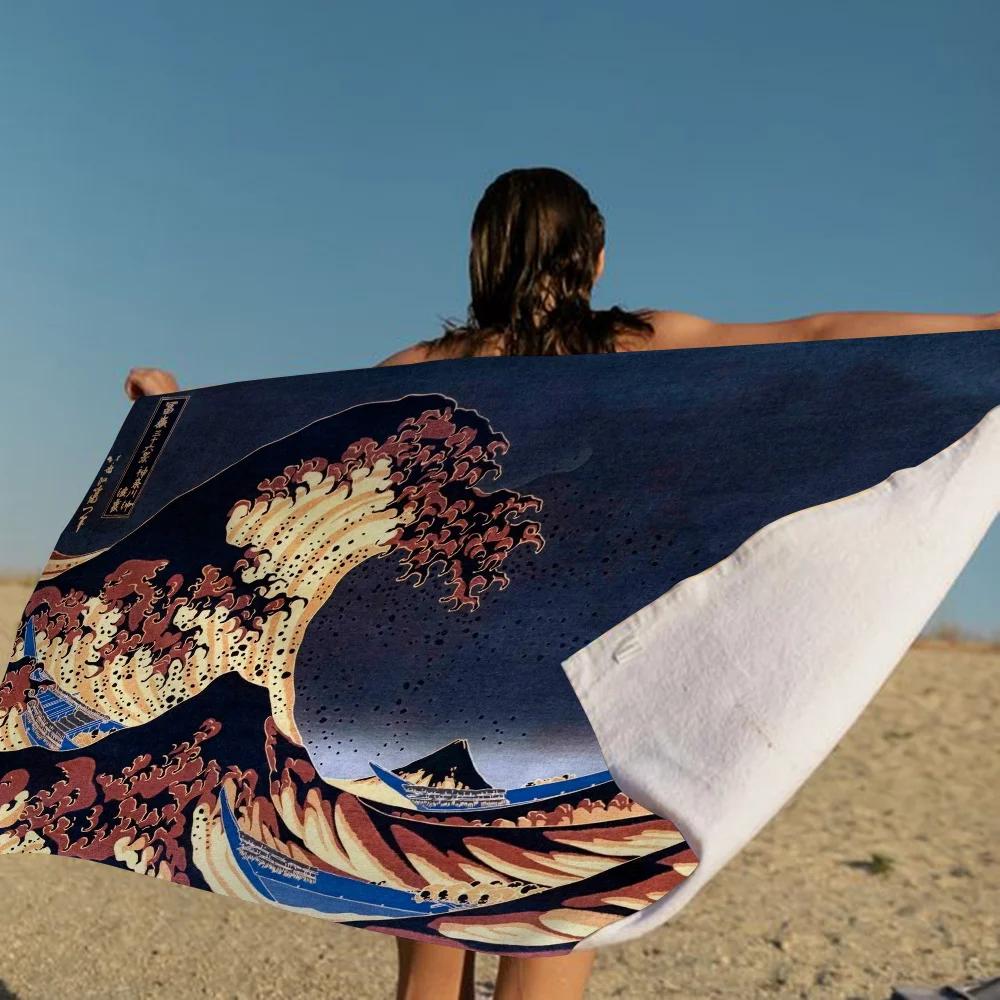 Japanese Wave Art Towel Microfiber Beach Towel Absorbent Quick dry Soft Yoga Swimming Resort Mountain Climbing Towel