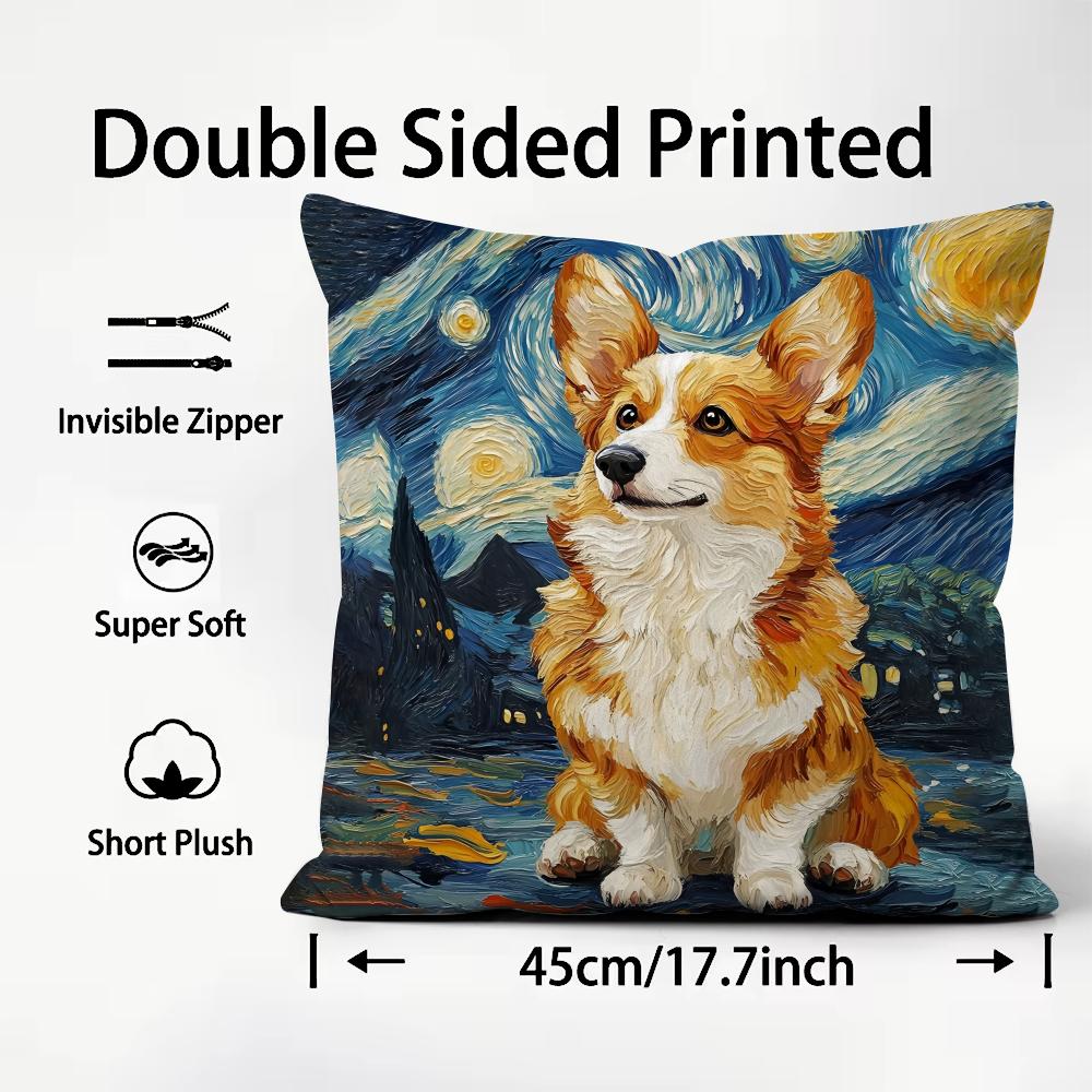 1PC Catoon Starry Sky Dog Cushion Cover Plush Fabric Soft DoubleSided Printed Sofa Warm Winter Home Child Gift Pillow Case