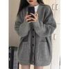 Japan and South Korea Large Size V-neck Lazy Wind Cardigan New Simple Sweater Women's Spring Autumn and Winter Casual Loose Knitted Sweater